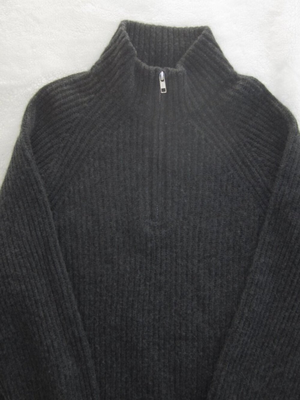 QUNICE Mongolian Cashmere Fisherman Quarter Zip Sweater Charcoal Men's Large - Picture 5 of 10